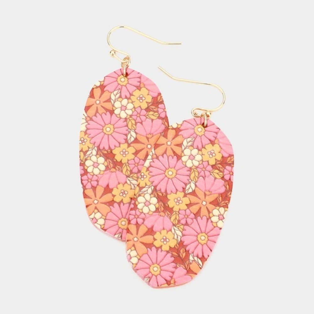 Floral embossed oval wood earrings